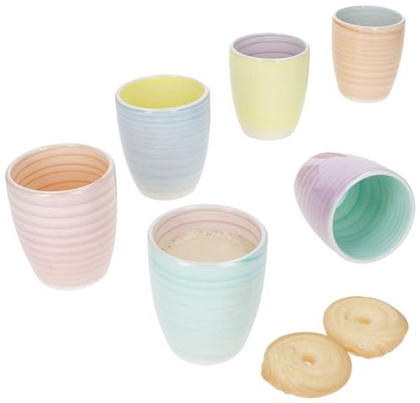 MamboCat Becher 6er Set Pastello Mokkabecher ohne Henkel 150ml 6 Pers Matcha Tasse, Steingut