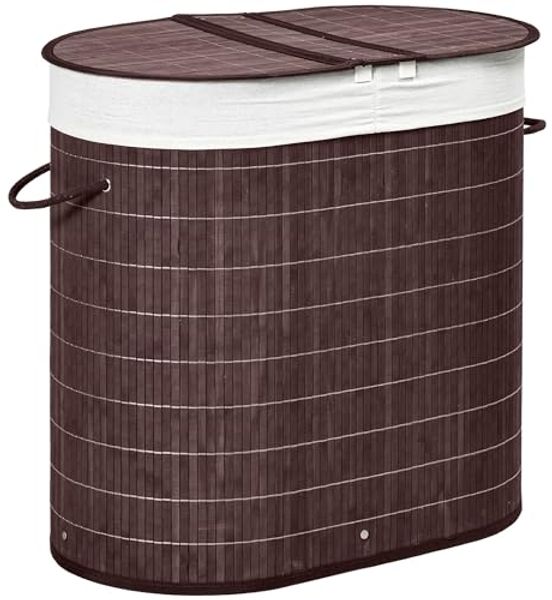 HOMCOM Wäschekorb 100L Wäschesammler, Wäschesbox mit Griff, Deckel (Wäschebox, 1 St, Wäschesammler), Bambus, Braun