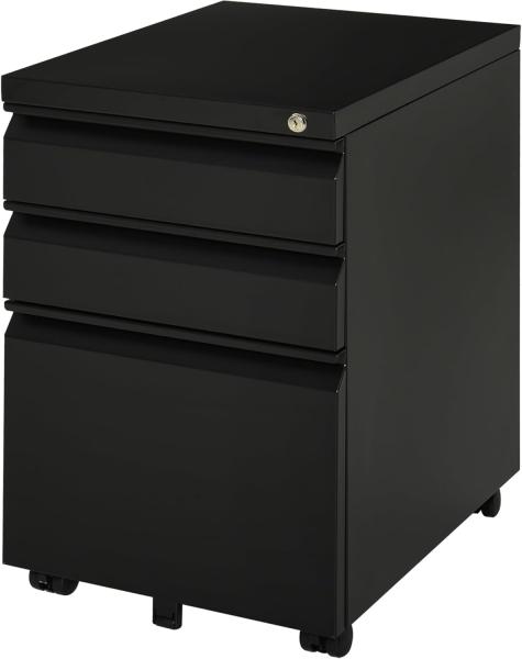 Vinsetto Rollcontainer Büroschrank mit 3 Schubladen, (Büroschrank, 1 St, Bürocontainer), Stahl Schwarz 39 x 48 x 60 cm