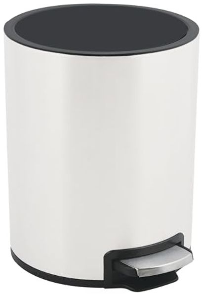 Spirella Kosmetikeimer 5 Liter Edelstahl mit Absenkautomatik und Inneneimer "Riku" Badezimmer Mülleimer Softclose Abfalleimer weiß