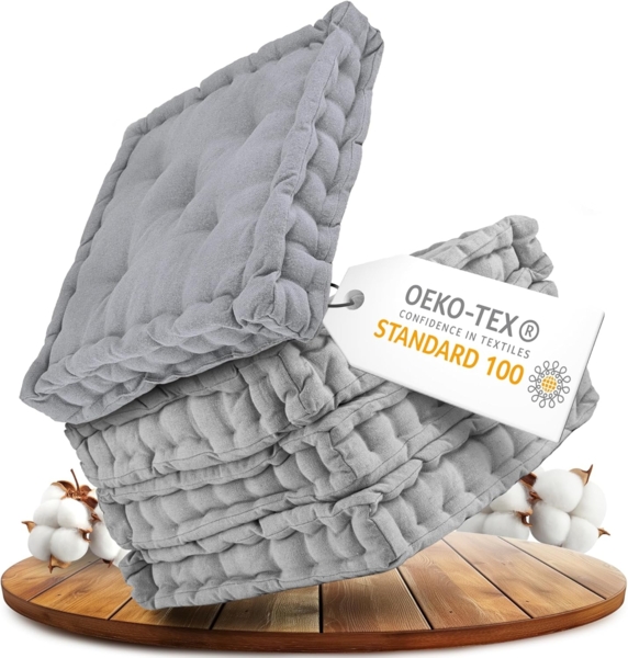 Gräfenstayn Sitzkissen 4er Set 40x40 cm mit 8 cm Polsterung aus 100 % Baumwolle -, robustes Sitzkissen für Indoor & Outdoor, bequemes Bodenkissen