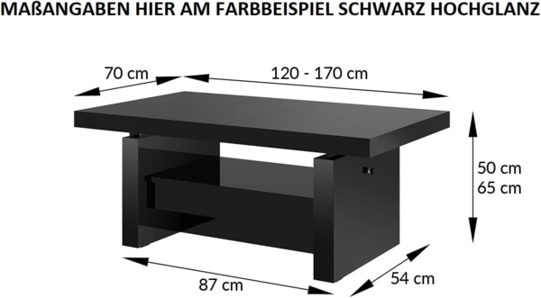 designimpex Couchtisch Aversa H-111 Grau / Anthrazit Hochglanz höhenverstellbar ausziehbar, Funktionstisch, Wohnzimmertisch, Tisch, Esstisch, Sofatisch, Schublade Bild 8