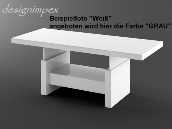 designimpex Couchtisch Aversa H-111 Grau / Anthrazit Hochglanz höhenverstellbar ausziehbar, Funktionstisch, Wohnzimmertisch, Tisch, Esstisch, Sofatisch, Schublade Bild 4