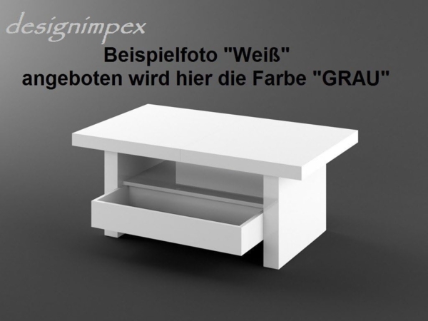 designimpex Couchtisch Aversa H-111 Grau / Anthrazit Hochglanz höhenverstellbar ausziehbar, Funktionstisch, Wohnzimmertisch, Tisch, Esstisch, Sofatisch, Schublade Bild 3