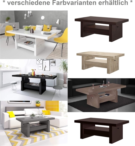 designimpex Couchtisch Aversa H-111 Grau / Anthrazit Hochglanz höhenverstellbar ausziehbar, Funktionstisch, Wohnzimmertisch, Tisch, Esstisch, Sofatisch, Schublade Bild 2