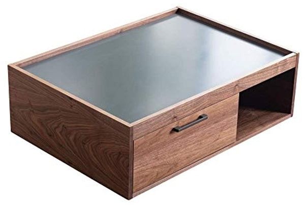 Amazon Marke - Movian Ljungan, Couchtisch mit 2 Schubladen, 98 x 70 x 32,5 cm, Grau und Nussbaumoptik