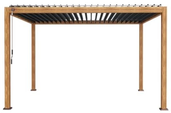 LECO Lamellenpergola DELUXE, Aluminium-Lamellen anthrazit, Aluminium-Profile mit Holzoptik, 4x3 m