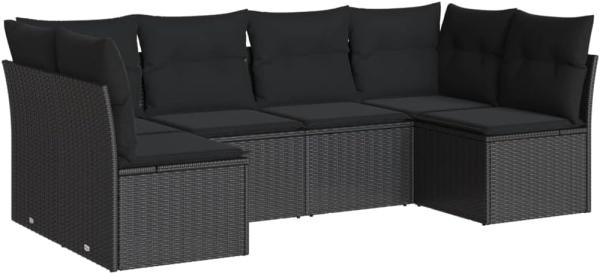 vidaXL 6-tlg. Garten-Sofagarnitur mit Kissen Schwarz Poly Rattan 3217385