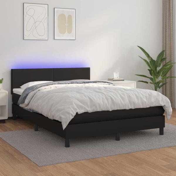 vidaXL Boxspringbett mit Matratze & LED Schwarz 140x200 cm Kunstleder 3134105