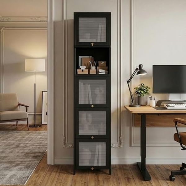 Vitrinenschrank Ostersund 174x40x35 cm Schwarz [en. casa]