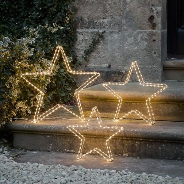 Lights4fun LED-Stern für außen 3er Set Micro LED Sterne, Micro LED, Weihnachtsbeleuchtung, Höhe: 28cm, 36cm & 45cm