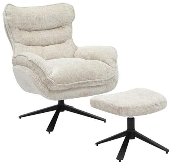 riess-ambiente Fußhocker CLOUD champagner beige / schwarz - Strukturstoff, Metall, drehbar (Einzelartikel, 1 St), Fußhocker im Retro Design - ideal für Skandi Wohn- und Arbeitsbereiche