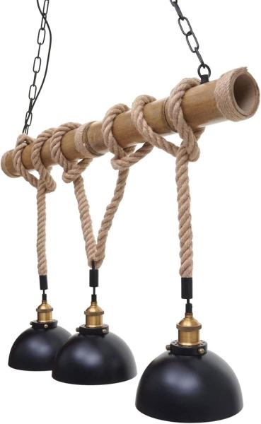 Pendelleuchte HWC-H82, Hängelampe Hängeleuchte, Industrial Vintage Bambus Seil Metall schwarz ~ 3x Kuppellampenschirm Bild 4