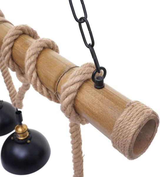 Pendelleuchte HWC-H82, Hängelampe Hängeleuchte, Industrial Vintage Bambus Seil Metall schwarz ~ 3x Kuppellampenschirm Bild 5