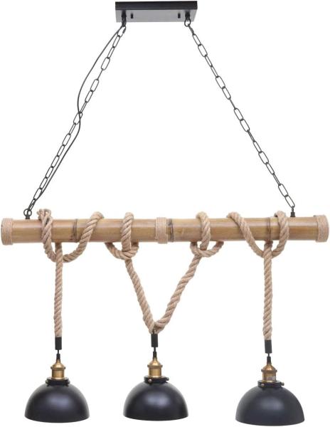 Pendelleuchte HWC-H82, Hängelampe Hängeleuchte, Industrial Vintage Bambus Seil Metall schwarz ~ 3x Kuppellampenschirm Bild 2