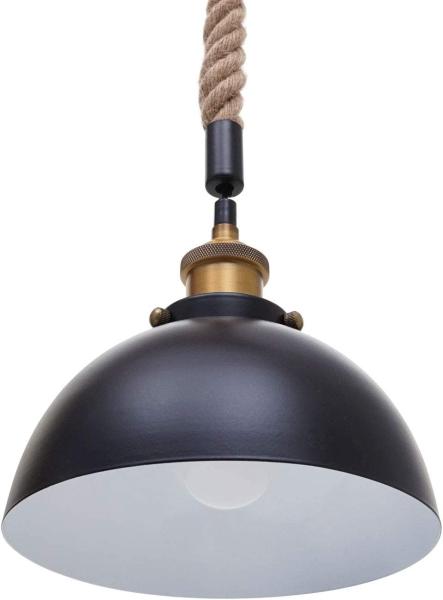 Pendelleuchte HWC-H82, Hängelampe Hängeleuchte, Industrial Vintage Bambus Seil Metall schwarz ~ 3x Kuppellampenschirm Bild 6