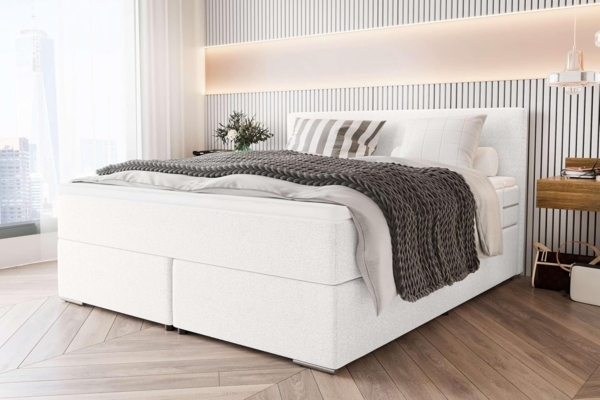 99rooms 'Phönix' Boxspringbett, Weiß, 200x200 cm, Webstoff MALMO_NEW