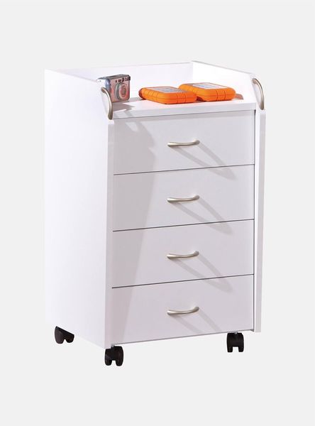 Dmora Kommode mit Rollen, 4 Schubladen, 40 x 36 x 65 cm, Büromöbel, weiß