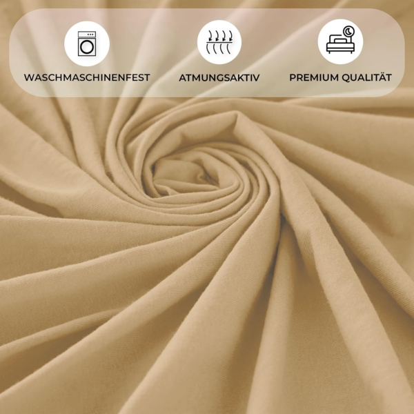 Buymax® Spannbettlaken 160x200 cm Baumwolle 100% Spannbetttuch Bettlaken Jersey, Matratzenhöhe bis 25 cm, Farbe Sand Bild 5