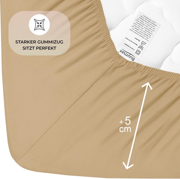 Buymax® Spannbettlaken 160x200 cm Baumwolle 100% Spannbetttuch Bettlaken Jersey, Matratzenhöhe bis 25 cm, Farbe Sand Bild 4