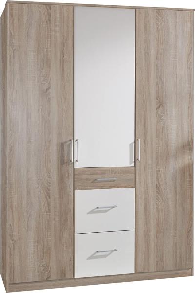 Wimex Kleiderschrank/ Drehtürenschrank Click, 3 Türen, 2 große, 1 kleine Schubladen, (B/H/T) 135 x 199 x 58 cm, Eiche Sägerau/ Absetzung Weiß