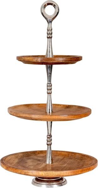 Levandeo® Etagere, Holz Etagere 3 Etagen H60cm Mangoholz Metall Servierplatte