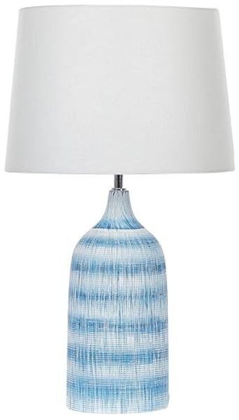 'Georgina' Tischlampe mit Keramikfuß Blau 66 cm Langes Kabel mit Schalter Klassischer Lampenschirm aus Baumwolle Jute in Weiß Wohnzimmer Schlafzimmer
