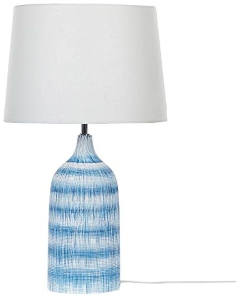 'Georgina' Tischlampe mit Keramikfuß Blau 66 cm Langes Kabel mit Schalter Klassischer Lampenschirm aus Baumwolle Jute in Weiß Wohnzimmer Schlafzimmer Bild 4