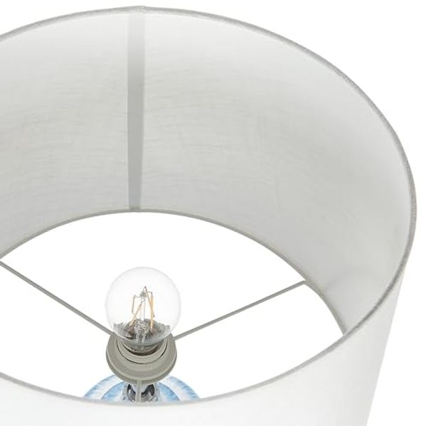 'Georgina' Tischlampe mit Keramikfuß Blau 66 cm Langes Kabel mit Schalter Klassischer Lampenschirm aus Baumwolle Jute in Weiß Wohnzimmer Schlafzimmer Bild 7
