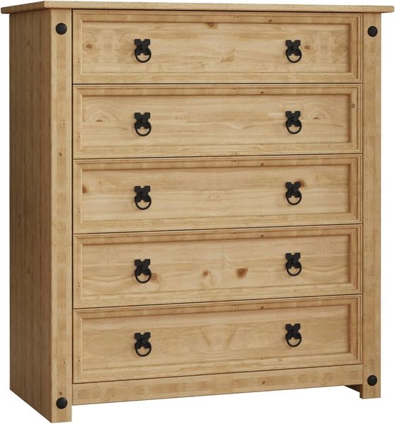 Vida Designs Corona Kommode 5 Schubladen massivem mexikanischem Kiefernholz Distressed gewachst