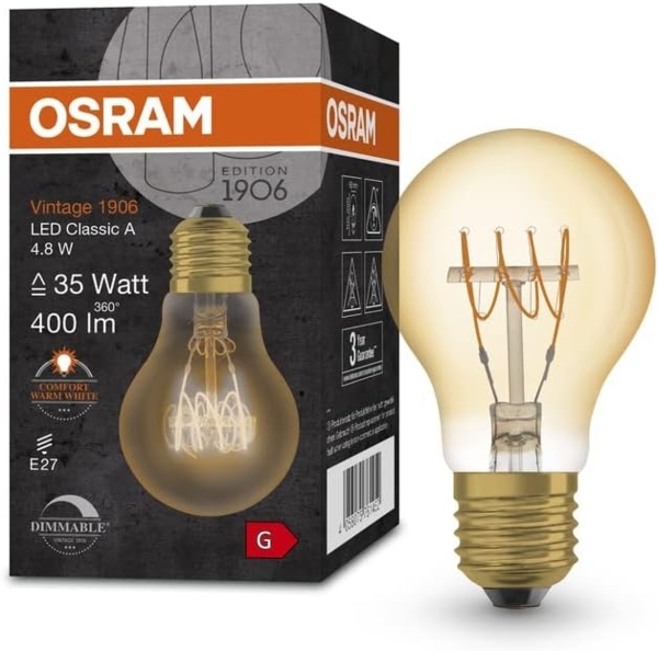 OSRAM LED Filament Birne E27 4,8W 400lm 2.200 K klar