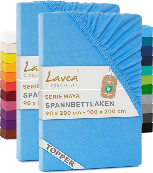 Lavea Spannbettlaken Maya, in Gr. 60x140, 90x200, 120x200, 140x200, 180x200 oder 200x220 cm, Baumwolle, Gummizug: rundum, (2 Stück), Jersey Spannbetttuch für Topper, Boxspring- und Wasserbetten
