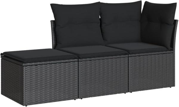 vidaXL 3-tlg. Garten-Sofagarnitur mit Kissen Schwarz Poly Rattan 3217465