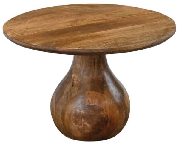 FINEBUY Couchtisch FB117749 Massivholz 60cm Wohnzimmertisch Sofatisch Beistelltisch Tisch (Skulpturaler Wohnzimmertisch aus Mangoholz), Runder Kaffeetisch mit markantem Tropfenfuß