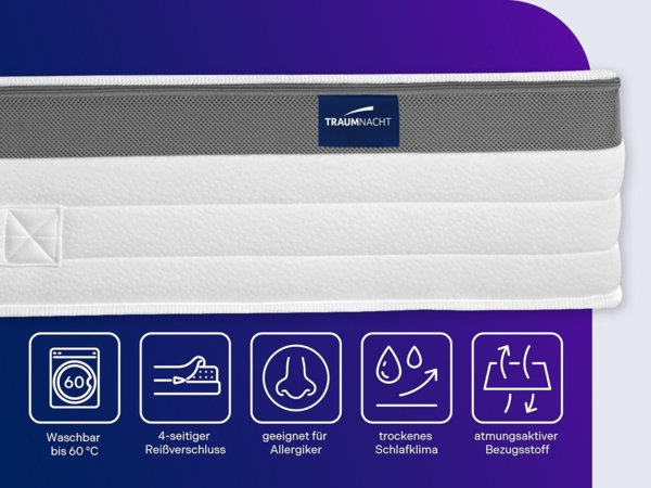 Traumnacht Premium 7-Zonen 500er Tonnentaschenfederkernmatratze, Härtegrad 3 (H3), 90x200 cm, Öko-Tex Zertifiziert, produziert nach deutschem Qualitätsstandard Bild 3