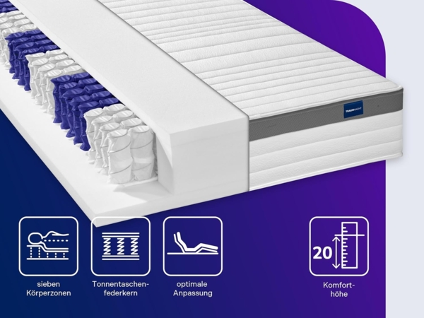 Traumnacht Premium 7-Zonen 500er Tonnentaschenfederkernmatratze, Härtegrad 3 (H3), 90x200 cm, Öko-Tex Zertifiziert, produziert nach deutschem Qualitätsstandard Bild 2