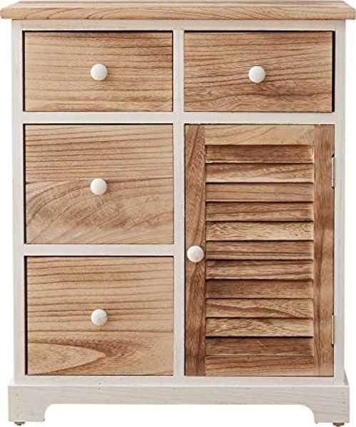 Rebecca Mobili Kommode Schubladenschrank Weiß Hellbraun 4 Schubladen 1 Tür Holz Design Wohneinrichtung Wohnzimmer Badezimmer - Maße: 70 x 60 x 30 cm (HxLxB) - Art. RE6068
