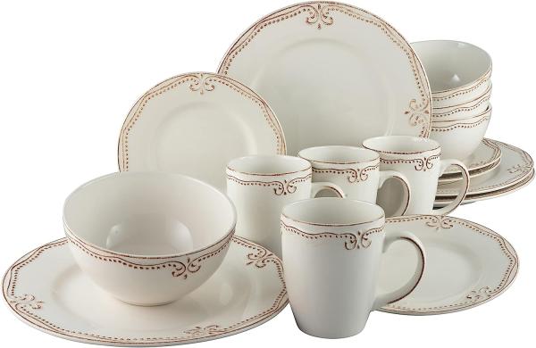 CreaTable 23601 Kombiservice Vintage Romantic für 4 Personen, Steinzeug, creme (1 Set, 16-teilig)