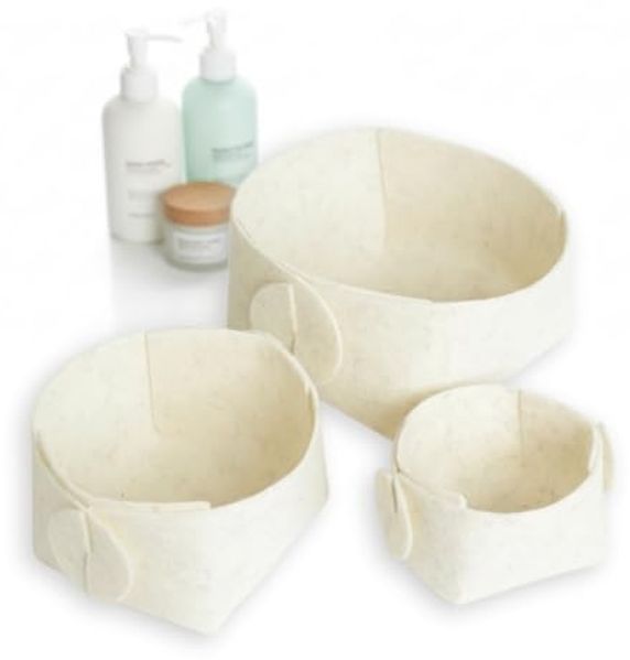 Libaro Badorganizer Aufbewahrungsbox stapelbar Ordnungsboxen Aufbewahrungskorb Stoff beige (3er-Set), Aufbewahrung Deko Ordnungsboxen Aufbewahrungskorb Filz