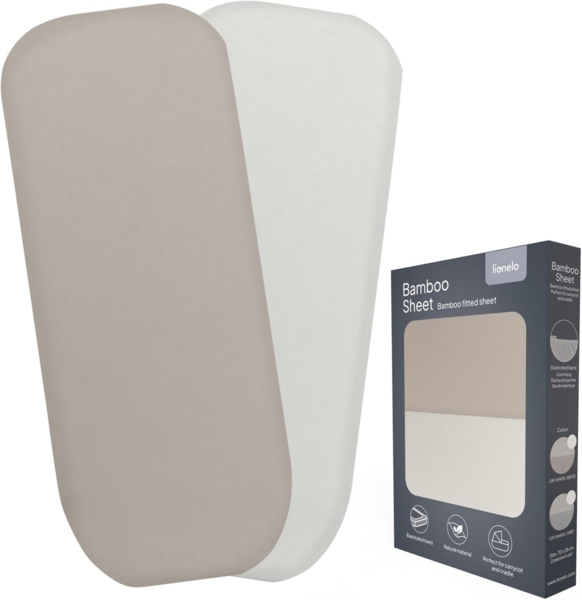 Lionelo Bambus-Spannbettlaken 70x28 cm, 2er-Set. Für Babys, für Babywannen und Babybetten, Natürliches Material, Atmungsaktiv und Weich, Hautfreundlich, Bamboo Sheet