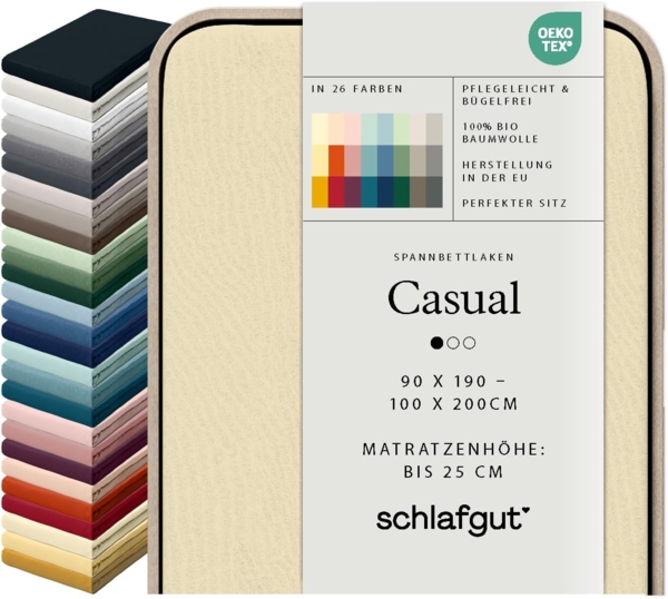 Schlafgut Spannbettlaken CASUAL u.a. in Gr. 90x200, 140x200 oder 180x200 cm, 100% Bio-Baumwolle, Jersey, Gummizug: rundum, (1 Stück), Bettlaken für Matratzen bis 25 cm Höhe, zuverlässig, langlebig, weich