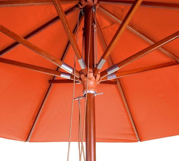 Gastronomie Holz-Sonnenschirm HWC-C57, Gartenschirm, Polyester/Holz 16kg, rund Ø4m Seilzug stoßsicher ~ terracotta Bild 5