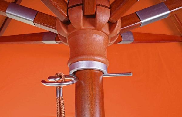 Gastronomie Holz-Sonnenschirm HWC-C57, Gartenschirm, Polyester/Holz 16kg, rund Ø4m Seilzug stoßsicher ~ terracotta Bild 7