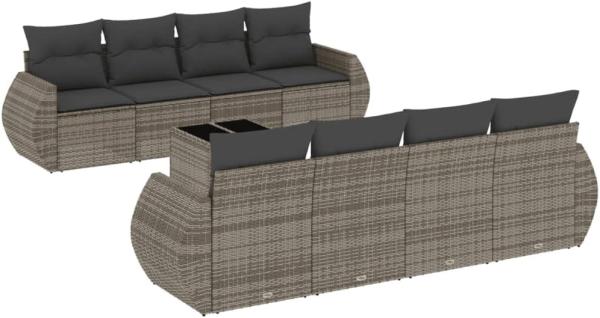 vidaXL 9-tlg. Garten-Sofagarnitur mit Kissen Grau Poly Rattan 3253487 Bild 1