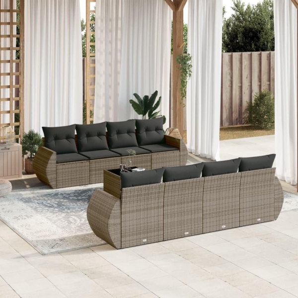 vidaXL 9-tlg. Garten-Sofagarnitur mit Kissen Grau Poly Rattan 3253487 Bild 2