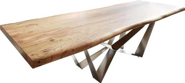 Esstisch Edge 260x100 XL Akazie Natur Spider Flachstahl Edelstahl Live-Edge
