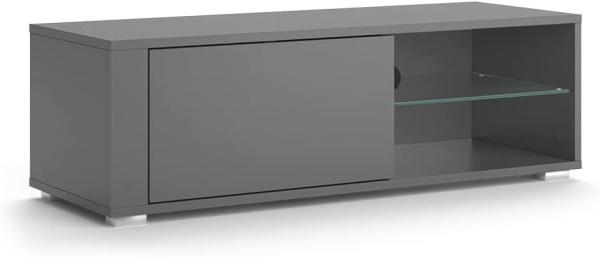 Vicco Lowboard TV-Regal Fernsehregal Boris Anthrazit 100x32 cm modern Push-to-open Wohnzimmer Regal TV-Tisch Fernsehtisch Wohnzimmertisch Ablage Fach Klapptür Schranktür Schrankfach Fernseher Glas