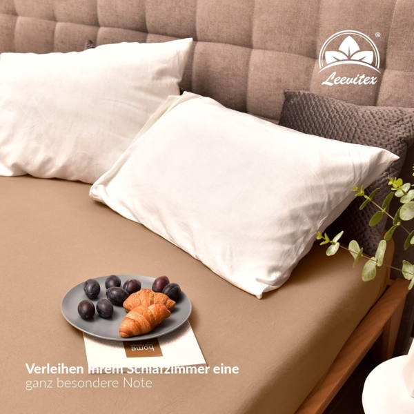leevitex® Jersey Spannbettlaken, Spannbetttuch 100% Baumwolle ca. 150 g/m² MARKENQUALITÄT ÖKOTEX Standard 100 (Sand/Beige, Premium 200x220 Wasserbetten, Boxspringbetten) Bild 7