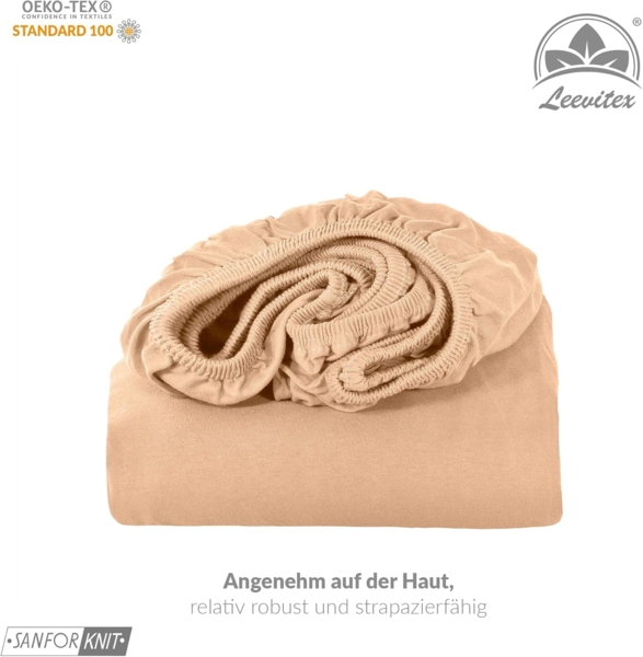 leevitex® Jersey Spannbettlaken, Spannbetttuch 100% Baumwolle ca. 150 g/m² MARKENQUALITÄT ÖKOTEX Standard 100 (Sand/Beige, Premium 200x220 Wasserbetten, Boxspringbetten) Bild 4