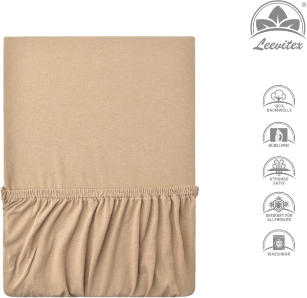 leevitex® Jersey Spannbettlaken, Spannbetttuch 100% Baumwolle ca. 150 g/m² MARKENQUALITÄT ÖKOTEX Standard 100 (Sand/Beige, Premium 200x220 Wasserbetten, Boxspringbetten) Bild 3